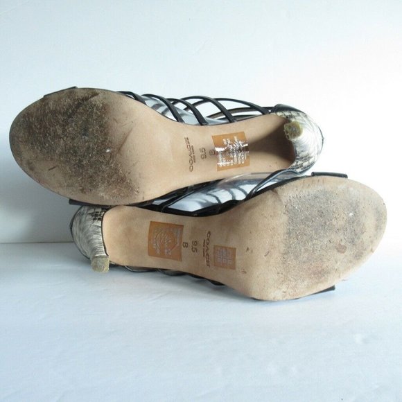 Coach Josey Heels 9.5 Black Snake Python Vegan Leather Cage Gladiator - Picture 7 of 8